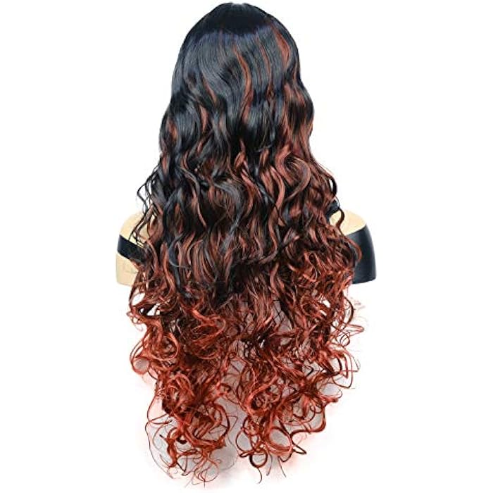 DILLARDS Onemily Natural Wave Wigs With Bangs Very Long Wavy Wig Layered Loose Curly Synthetic Wigs For Women For Daily Wear 28 Inches Fox Red Black Mix - Image 3